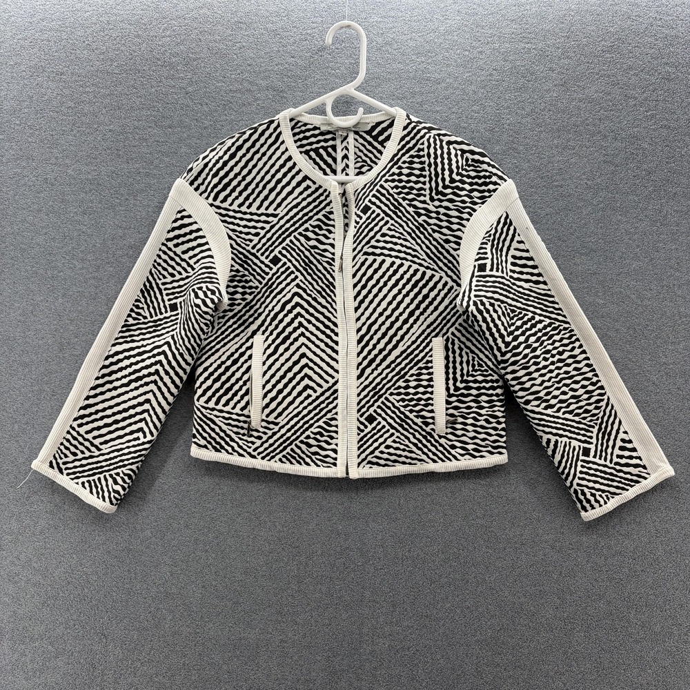 Emil Rutenberg Jacket Womens 4 Black White Stripe Full Zip Pockets Boxy Cropped
